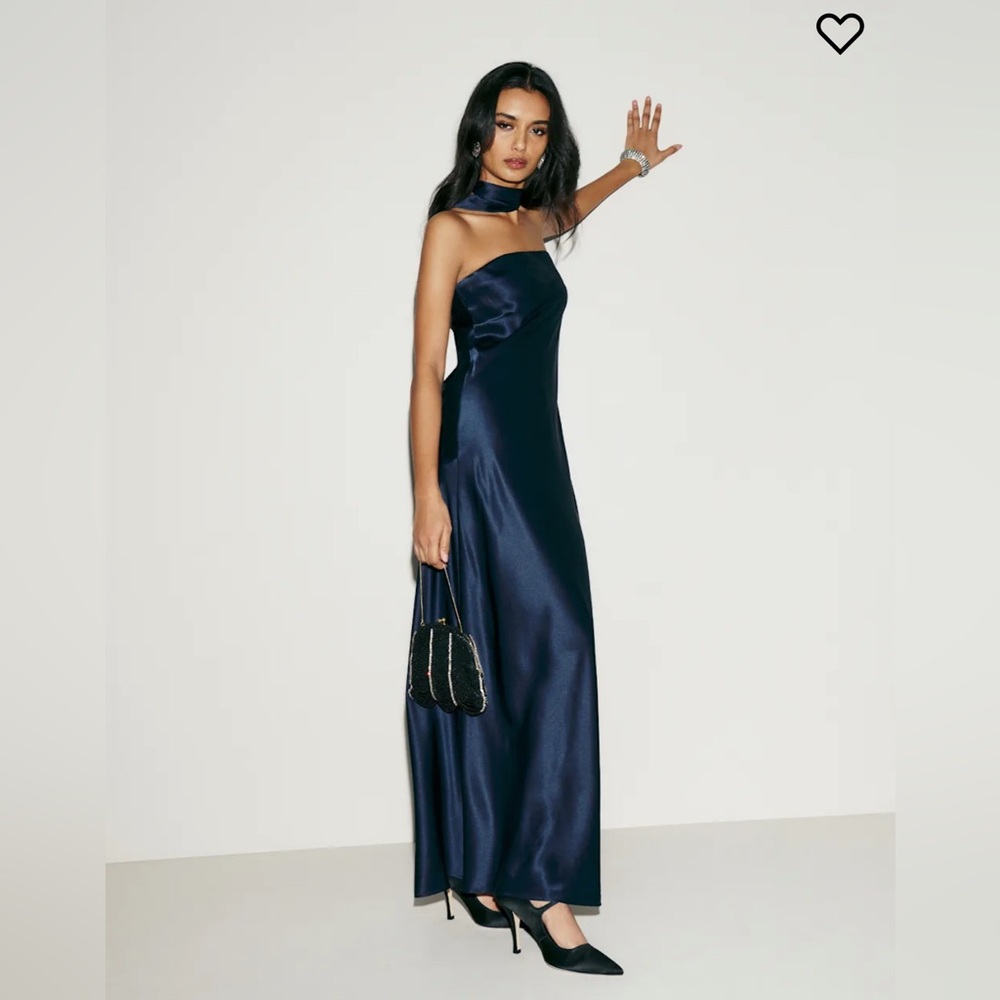 Reformation Oren Silk Dress in Navy